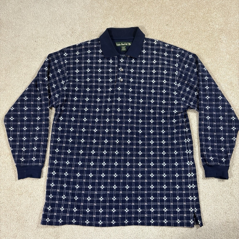 Vintage Knights Of The Round Table Plaid Rugby Polo Long Sleeve Shirt Size Large